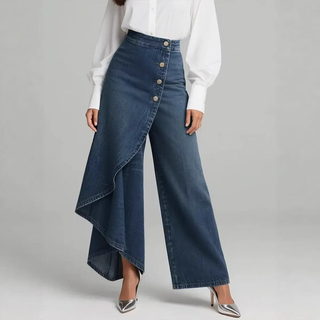 Gonna e pantaloni in denim asimmetrici a portafoglio