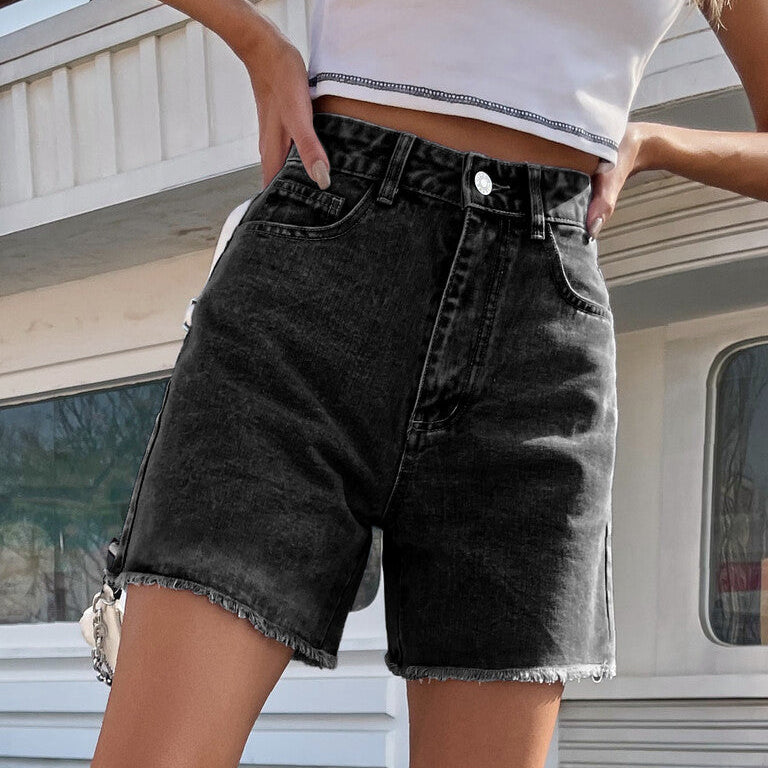 Pantaloncini da donna classici a vita alta in tinta unita