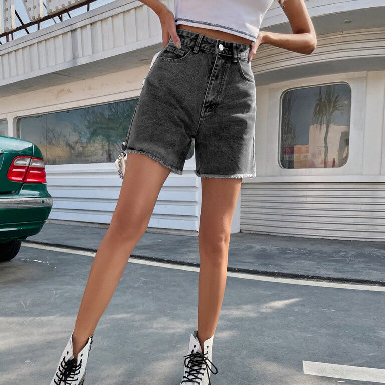 Pantaloncini da donna classici a vita alta in tinta unita