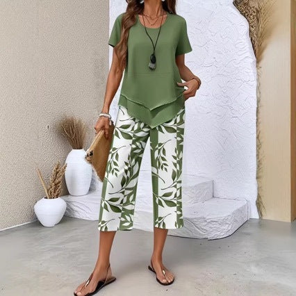 Set da casa con maglietta girocollo (effetto a strati) e pantaloni a gamba extra larga – Comodo, leggero e versatil