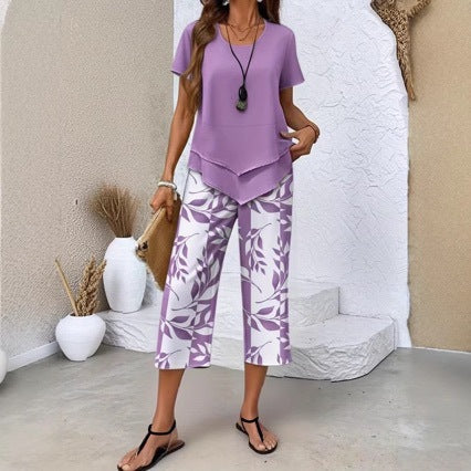 Set da casa con maglietta girocollo (effetto a strati) e pantaloni a gamba extra larga – Comodo, leggero e versatil