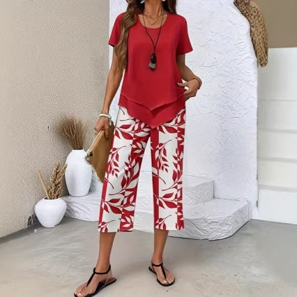 Set da casa con maglietta girocollo (effetto a strati) e pantaloni a gamba extra larga – Comodo, leggero e versatil