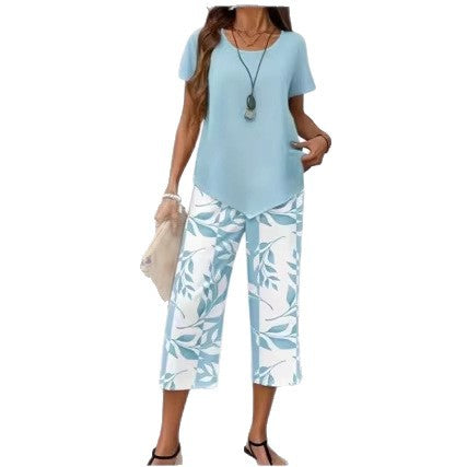 Set da casa con maglietta girocollo (effetto a strati) e pantaloni a gamba extra larga – Comodo, leggero e versatil