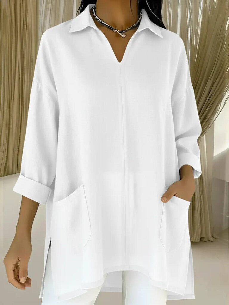✨Bestseller🔥 Camicia casual da donna a tinta unita con scollo a V e vestibilità ampi