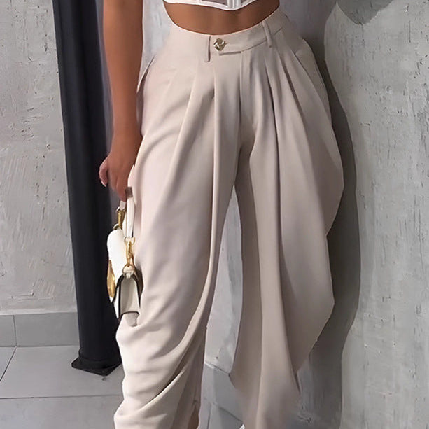 Pantaloni casual da donna a vita alta e a gamba larg