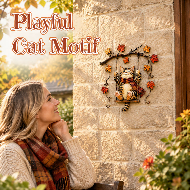 🍁Decorazione da parete in metallo con gatto autunnale🐱