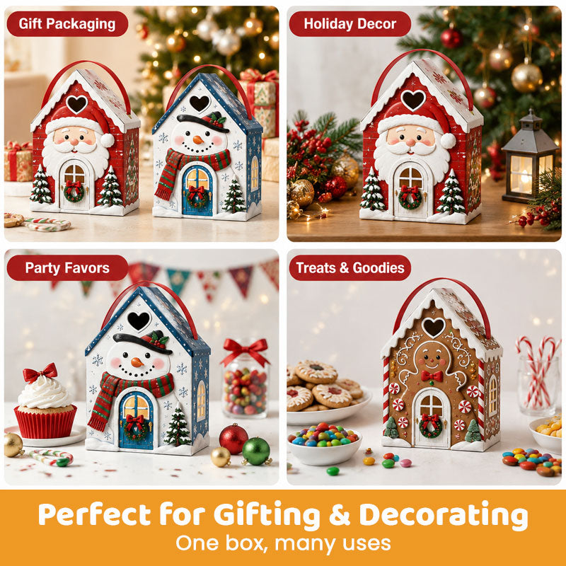 Confezione regalo “Christmas Cottage” con manico – Scatola regalo 3D a tema natalizio per caramelle e biscott