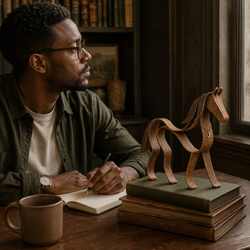🐎Decorazione vintage a forma di cavallo in metallo con nastro scultore