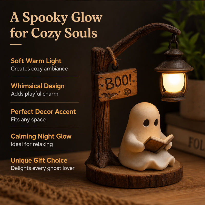 Lampada da lettura a forma di fantasma per Halloween | Figurina decorativa da tavolo, inquietante e accogliente, con lanterna e luce notturn