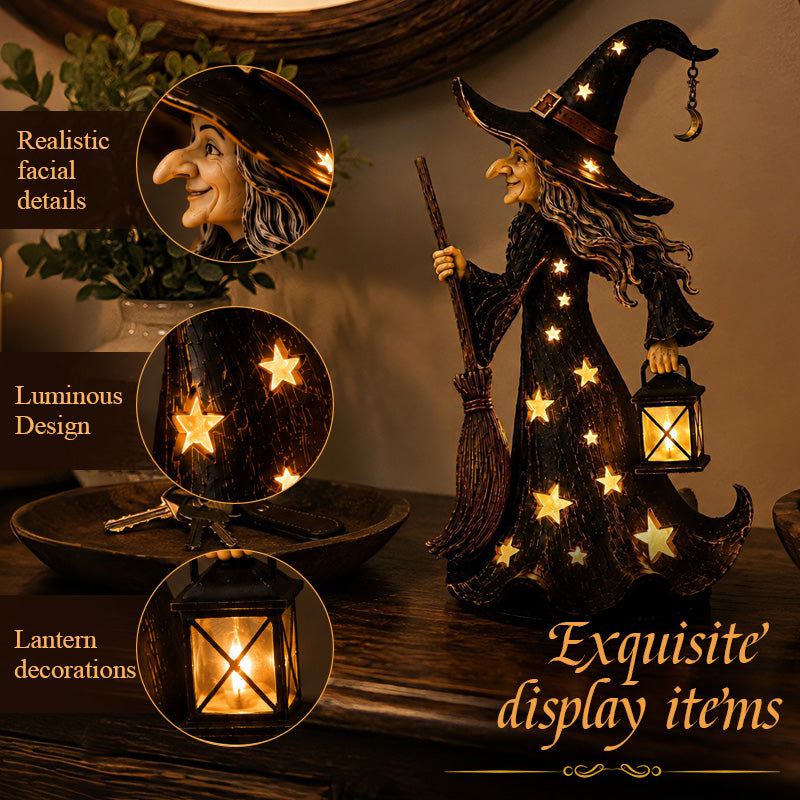 Statuetta Starlight Witch Night Light | Decorazione a forma di strega di Halloween con luci LED cald