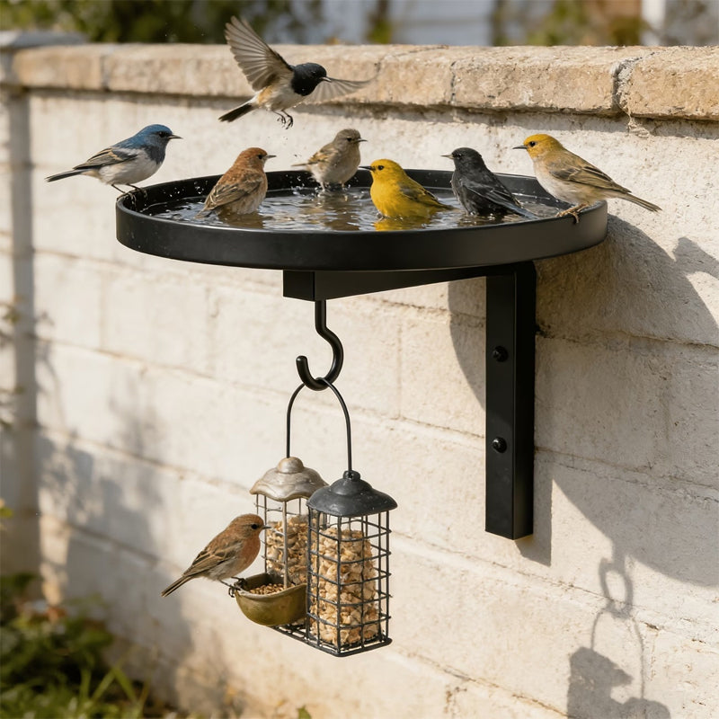 Vasca da Bagno & Mangiatoia per Uccelli da Parete con Gancio, Decorazione Giardino Esterno, Facile Installazione