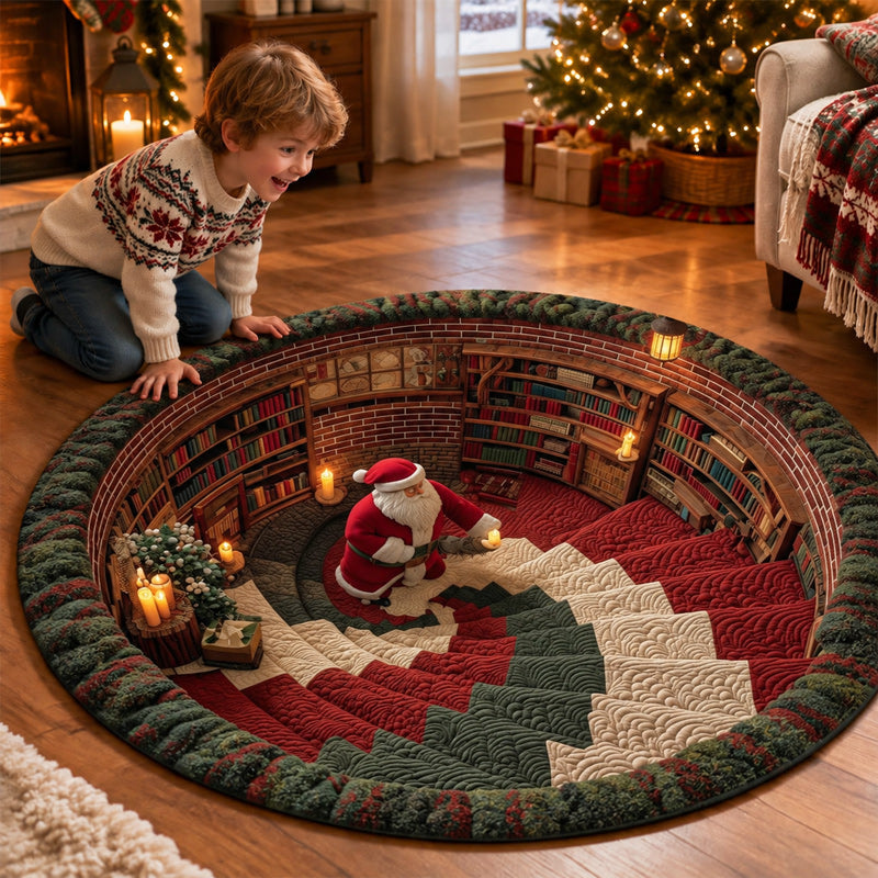 Tappeto rotondo natalizio 3D con Babbo Natal