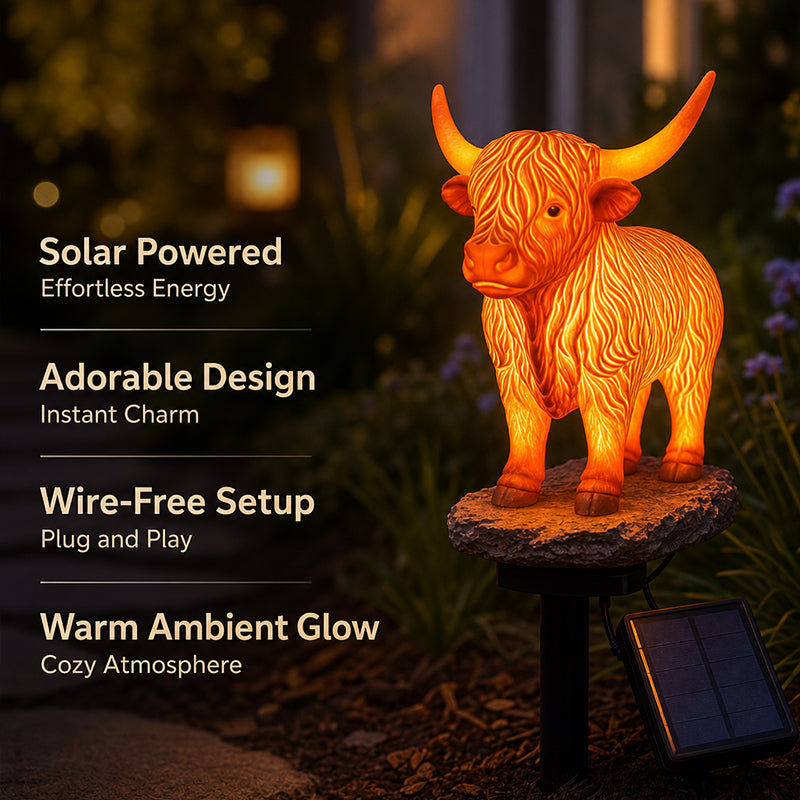 💡🐮 Lampada a energia solare a forma di mucca delle Highlands