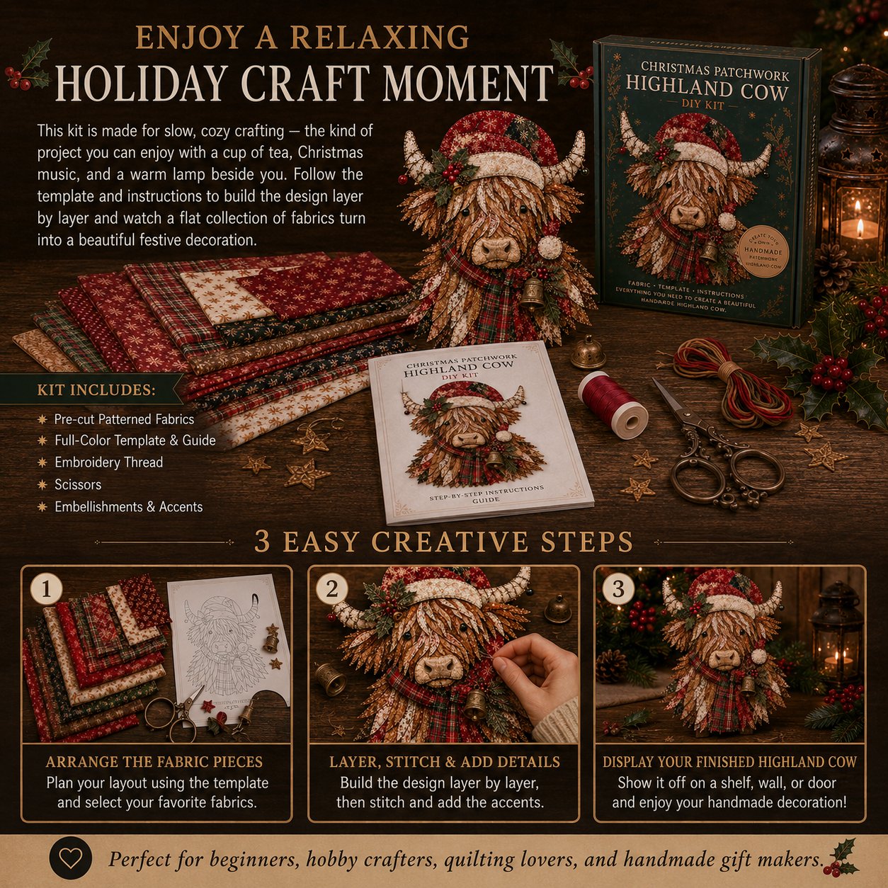 🔥ULTIMO GIORNO DI SCONTO DEL 49% - 🎅Set di decorazioni fai da te con tessuto patchwork natalizio – Risultati meravigliosi, non è richiesta alcuna esperienza