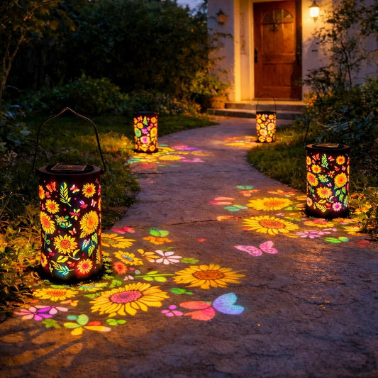 Lampada da giardino colorata alimentata a energia solare con effetto luce a girasole
