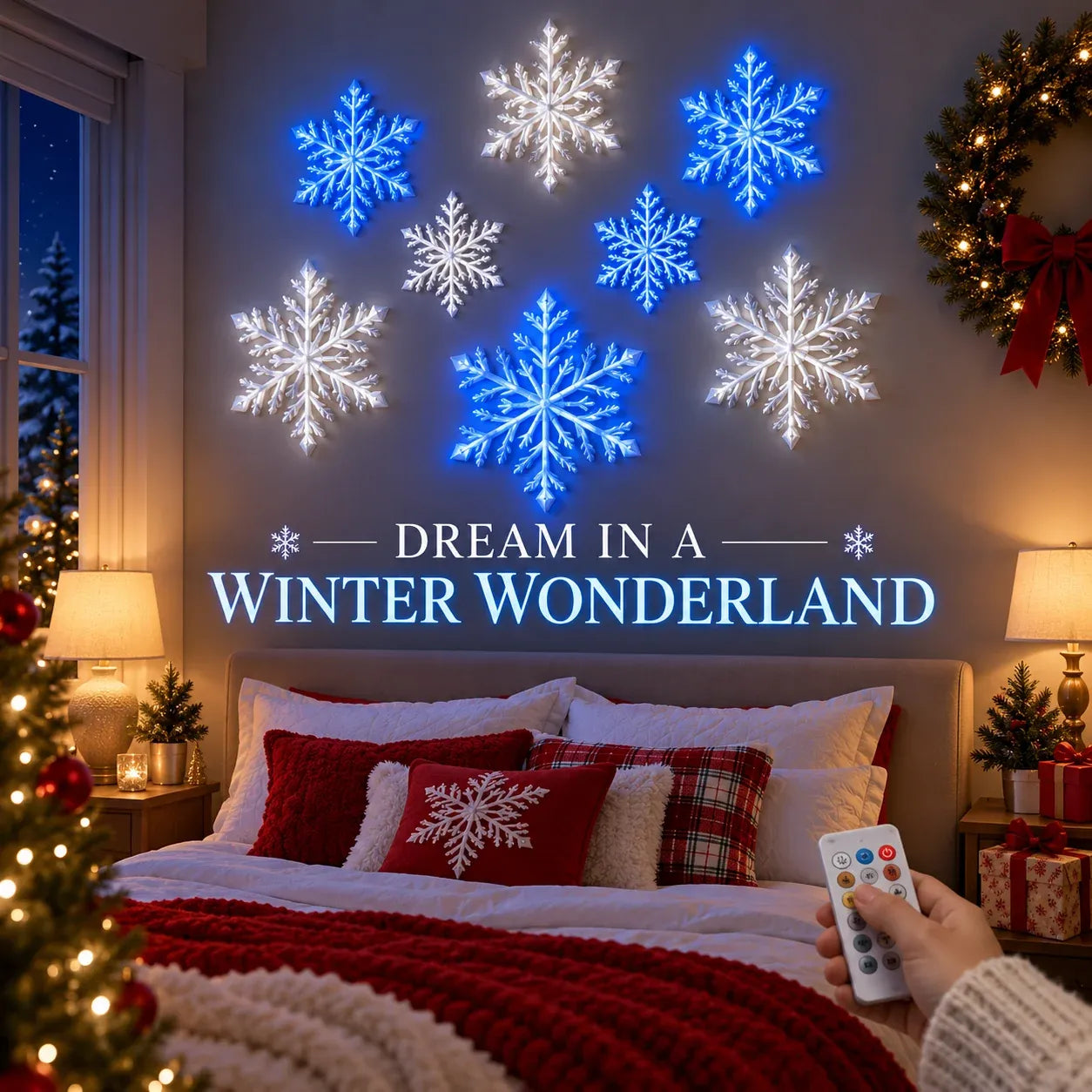 ❄️ Lampade da parete a LED a forma di fiocco di neve | Decorazioni natalizie 3D a forma di fiocco di neve | Set da 12, 24 e 36 fiocchi di neve | Luce blu e bianca + telecomando
