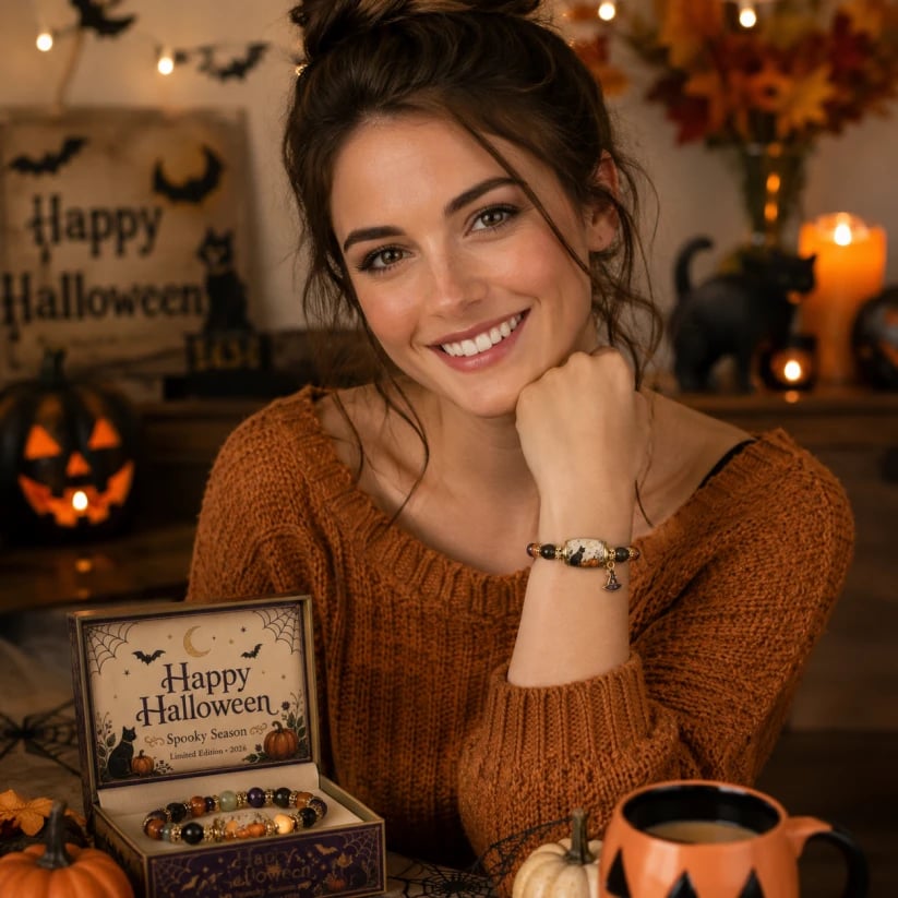 🔥ULTIMO GIORNO: SCONTO DEL 50% - 🎃Set regalo in edizione limitata per Halloween 2026: braccialetto con perline a forma di gatto nero e zucca