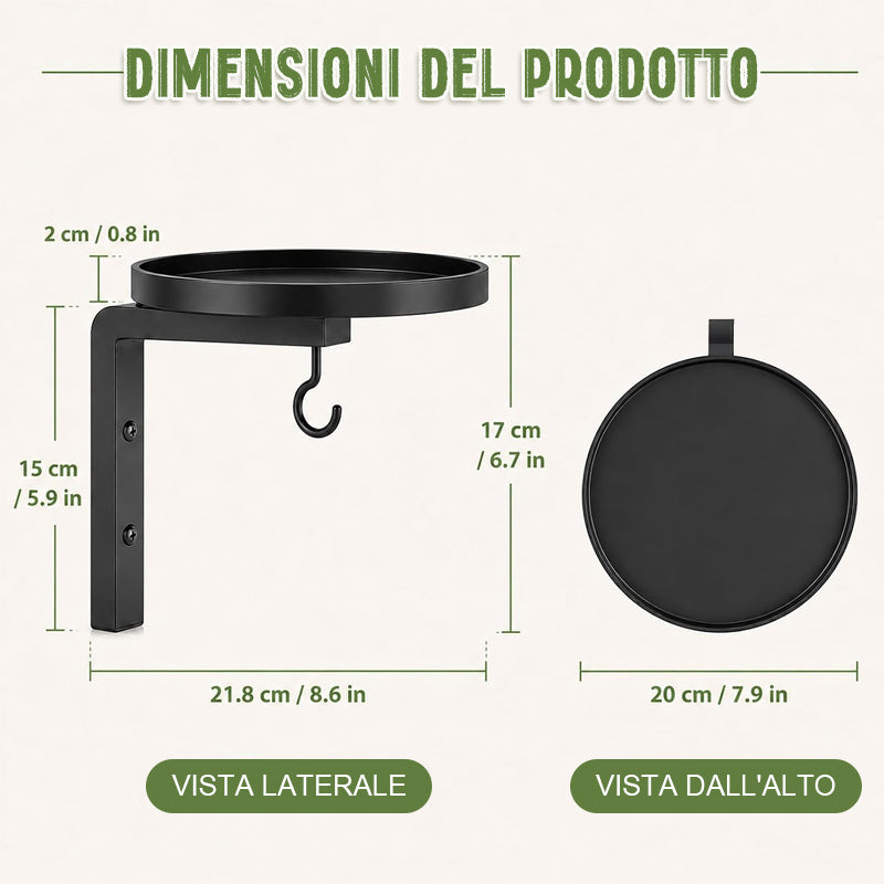 Vasca da Bagno & Mangiatoia per Uccelli da Parete con Gancio, Decorazione Giardino Esterno, Facile Installazione