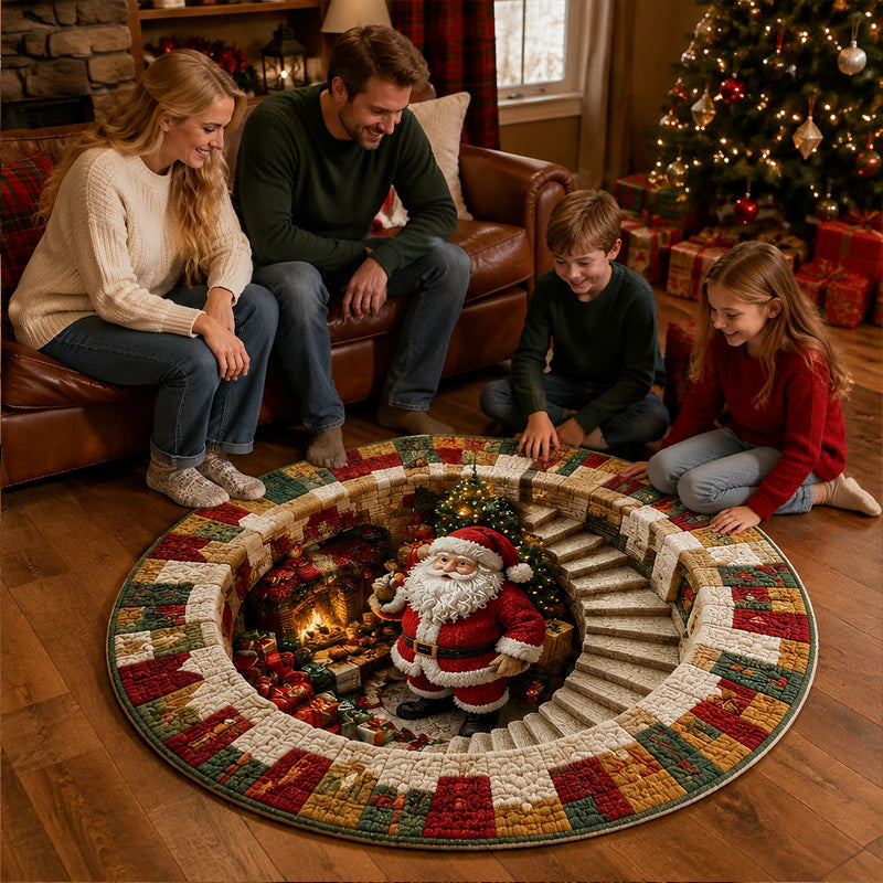 Tappeto rotondo natalizio 3D con Babbo Natal
