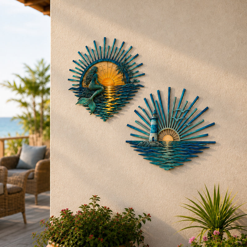 🌅 Decorazione da parete in metallo “Legend of the Sunset Tides” – 🌊 Decorazione da parete in metallo in stile nautico vintage