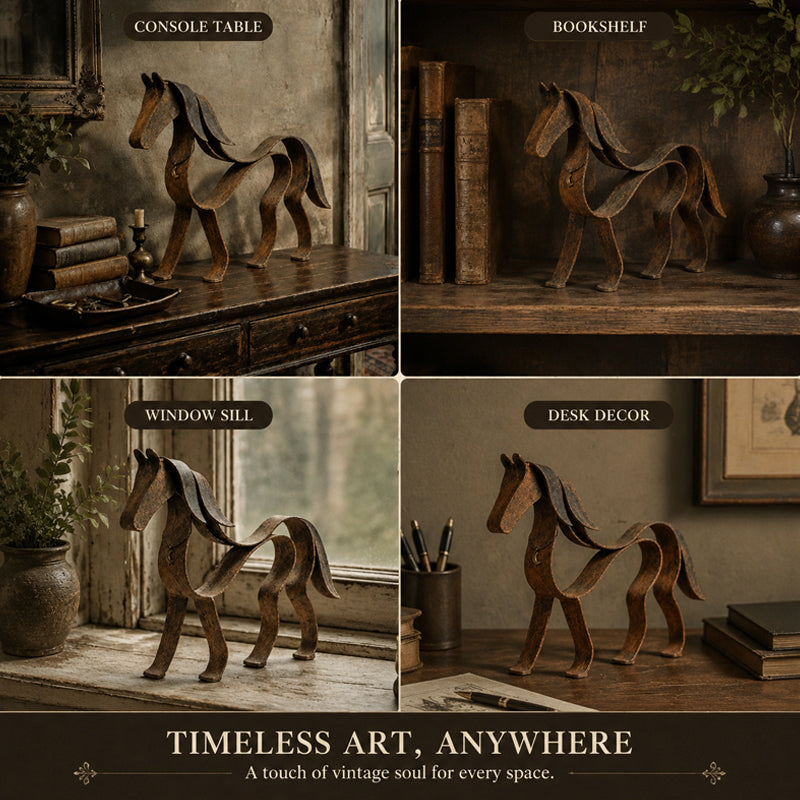 🐎Decorazione vintage a forma di cavallo in metallo con nastro scultore