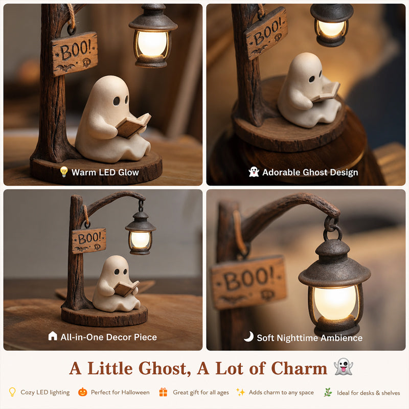 Lampada da lettura a forma di fantasma per Halloween | Figurina decorativa da tavolo, inquietante e accogliente, con lanterna e luce notturn