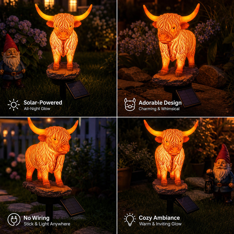 💡🐮 Lampada a energia solare a forma di mucca delle Highlands