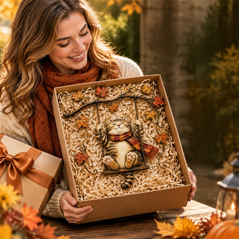 🍁Decorazione da parete in metallo con gatto autunnale🐱