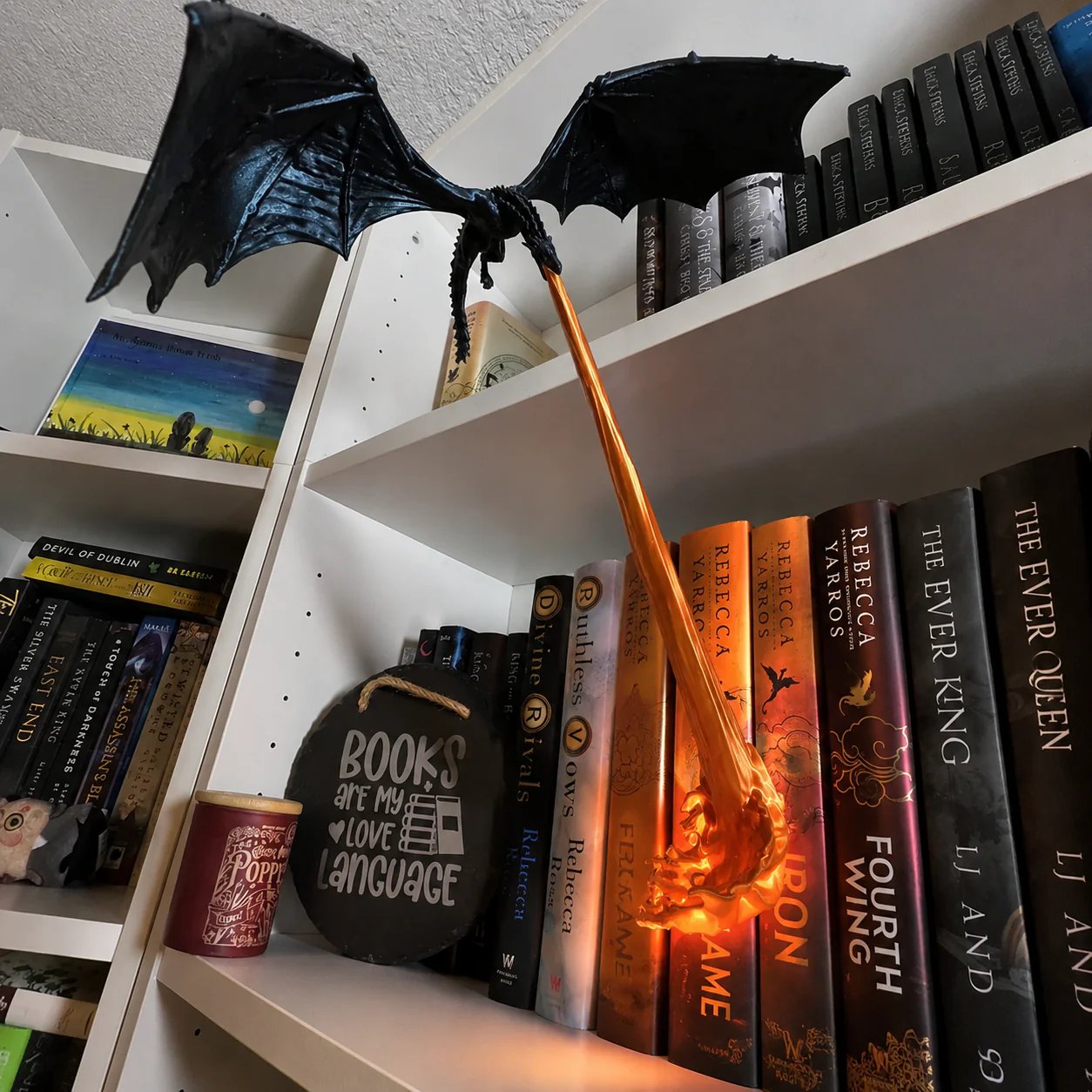 🐉 Lampada decorativa a forma di drago sputafuoco da scaffale + set di luci LED a forma di fiamma