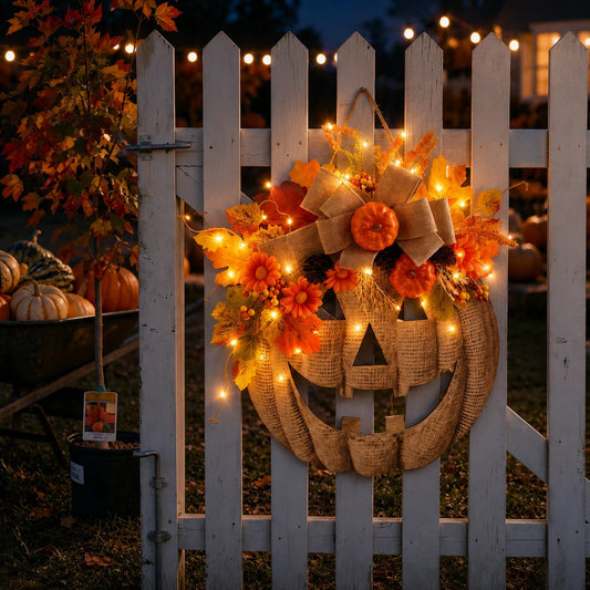 🎃✨ Ghirlanda di zucche in tela di juta illuminata