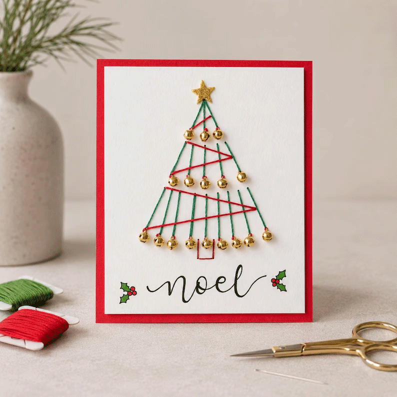 🎄🧵Kit fai da te per biglietti di auguri natalizi con la tecnica dello string art