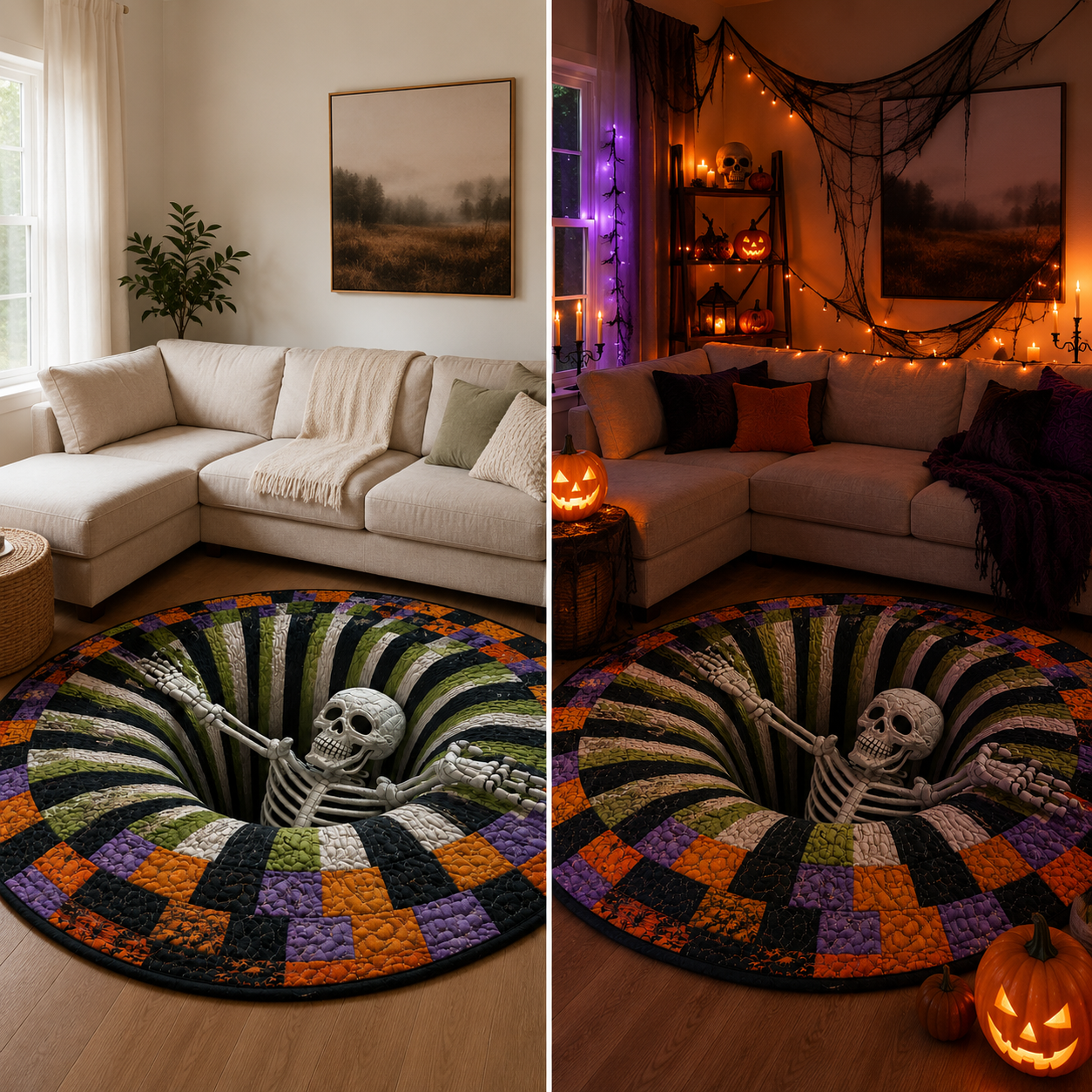 🎃 Tappeto rotondo trapuntato a forma di scheletro 3D “Vortex” per Hallowee