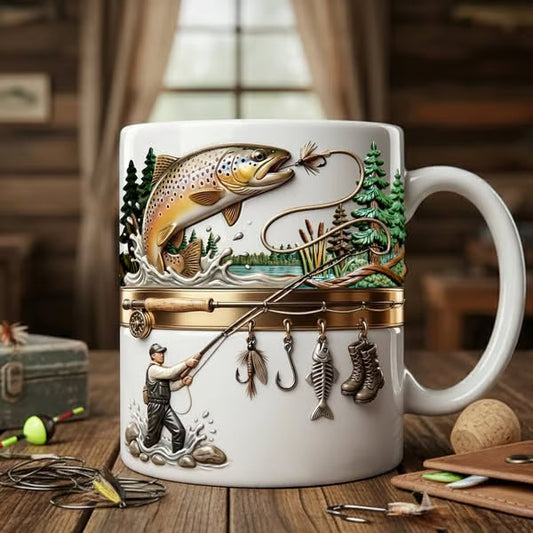 Tazza da caffè in ceramica con motivo di pesca