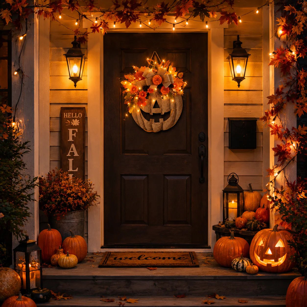 🎃✨ Ghirlanda di zucche in tela di juta illuminata