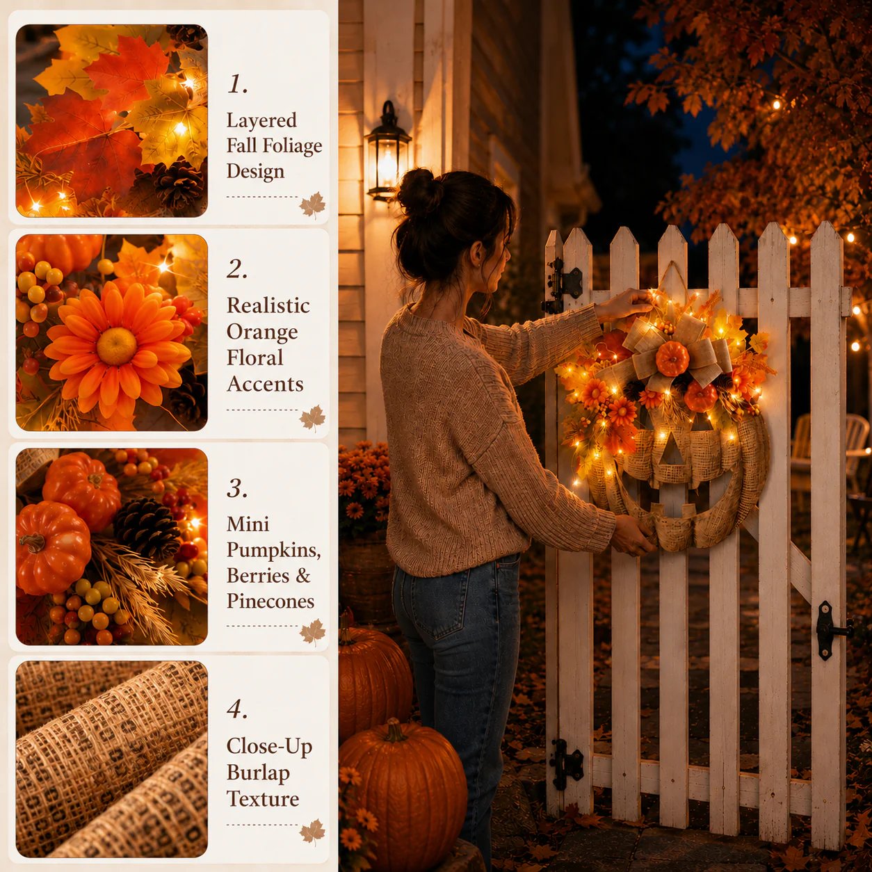 🎃✨ Ghirlanda di zucche in tela di juta illuminata