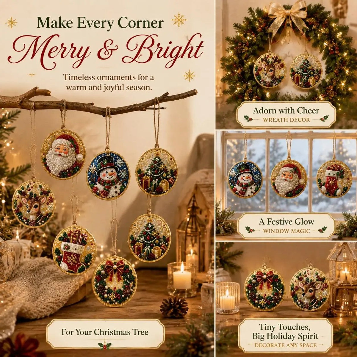 Kit fai da te per decorazioni natalizie con tecnica “diamond painting” – Decorazioni artigianali da appendere all'albero di Natal