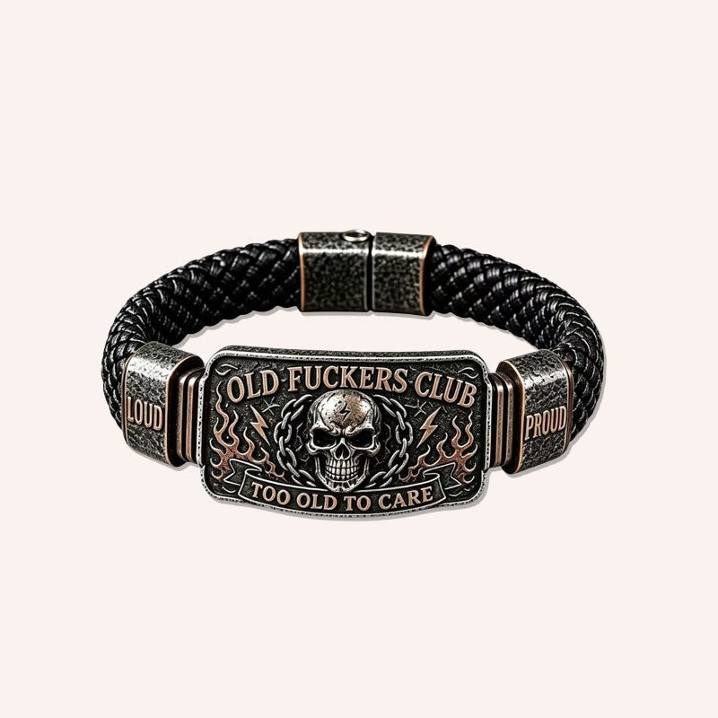 Braccialetto in pelle intrecciata “Old Fuckers Club” - Troppo vecchio per preoccuparmen