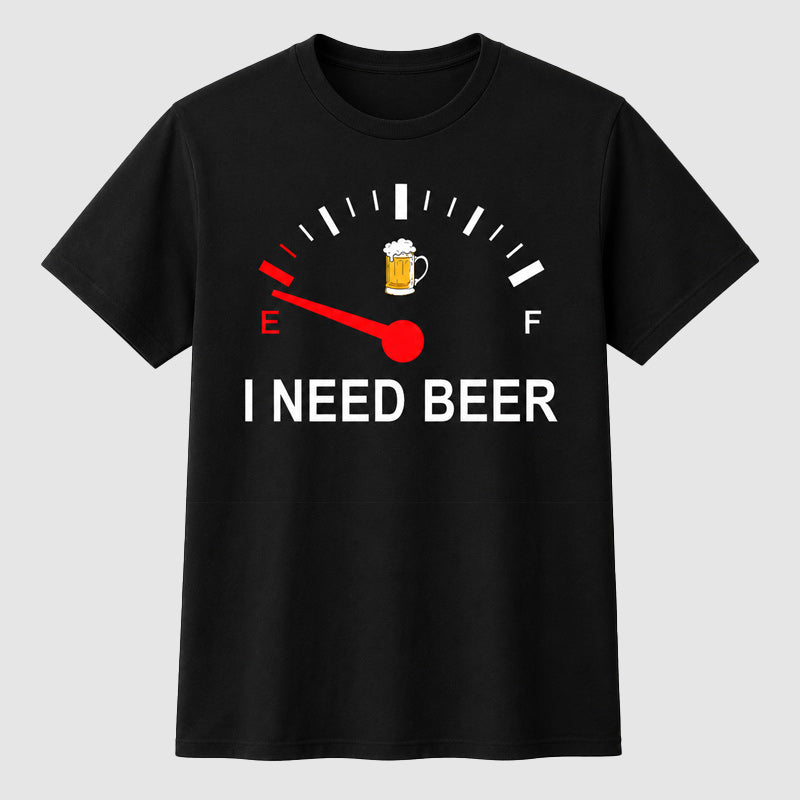 🍻 Maglietta con grafica divertente “I Need Beer” (Ho bisogno di birra) con indicatore di livello: una maglietta comoda e originale per gli amanti della birra! ⛽