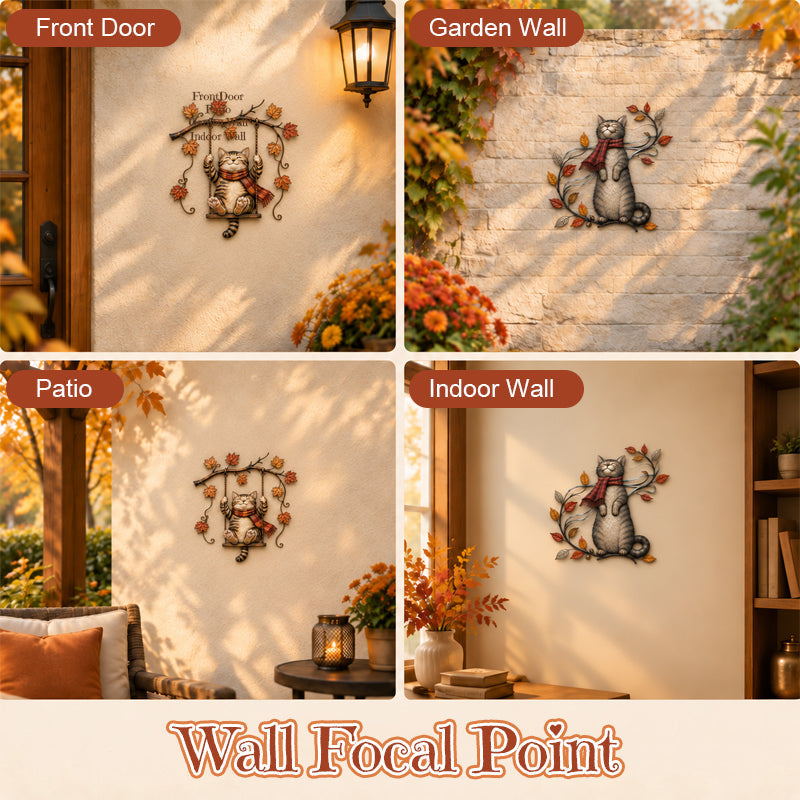 🍁Decorazione da parete in metallo con gatto autunnale🐱