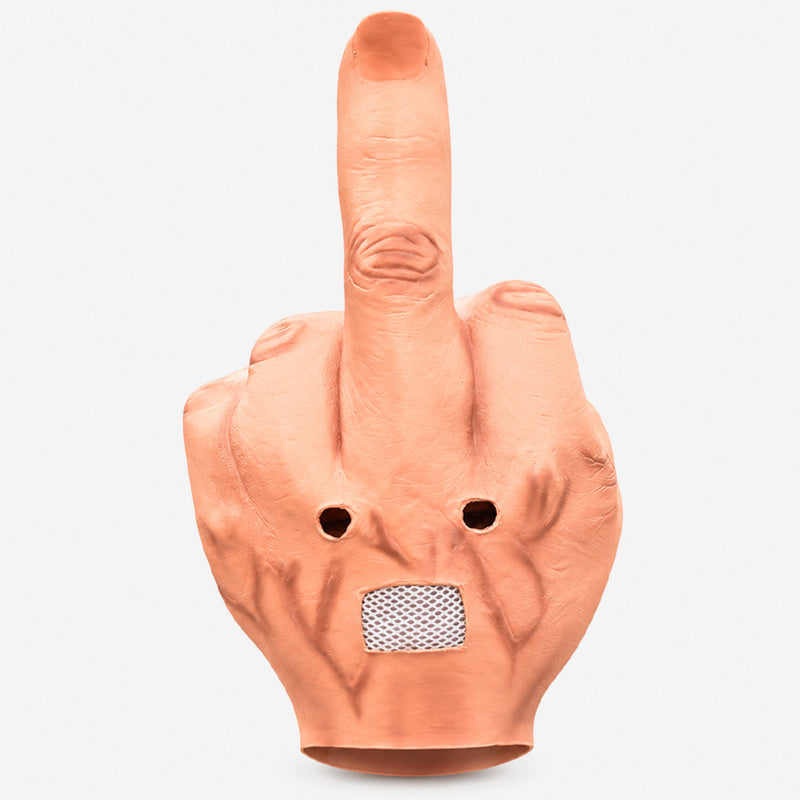 🖕 La maschera con il dito medio gigante che ruba la scena alla fest