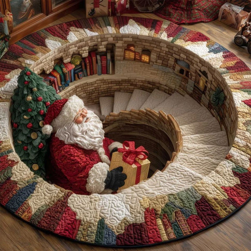 Tappeto rotondo natalizio 3D con Babbo Natal