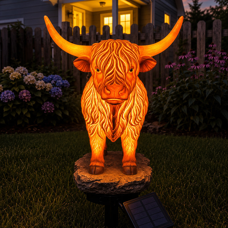 💡🐮 Lampada a energia solare a forma di mucca delle Highlands