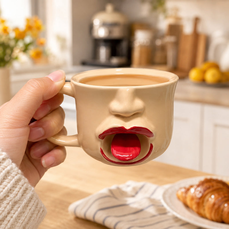 Tazza in ceramica con motivo astratto e originale raffigurante una lingua
