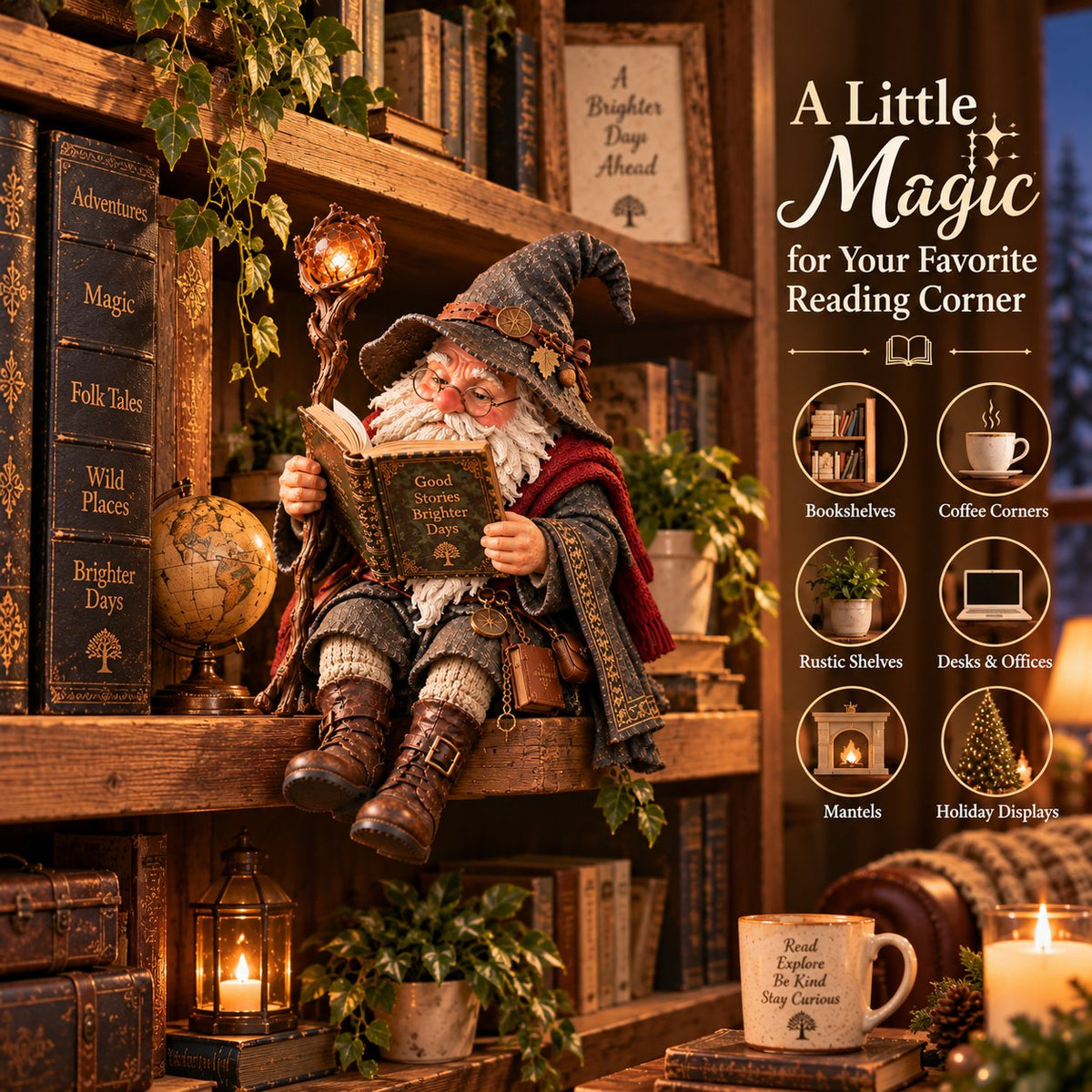 🔥ULTIMO GIORNO: SCONTO DEL 50%🧙‍♂️ Lo gnomo studioso errante – Statuetta del mago incantato della lettur