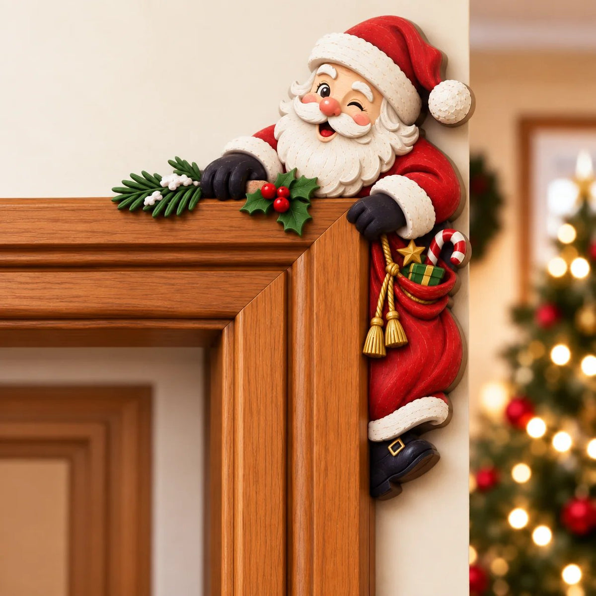 ⏰ULTIMO GIORNO: SCONTO DEL 50% 🎅Decorazione angolare per telaio della porta “Peekaboo” natalizi