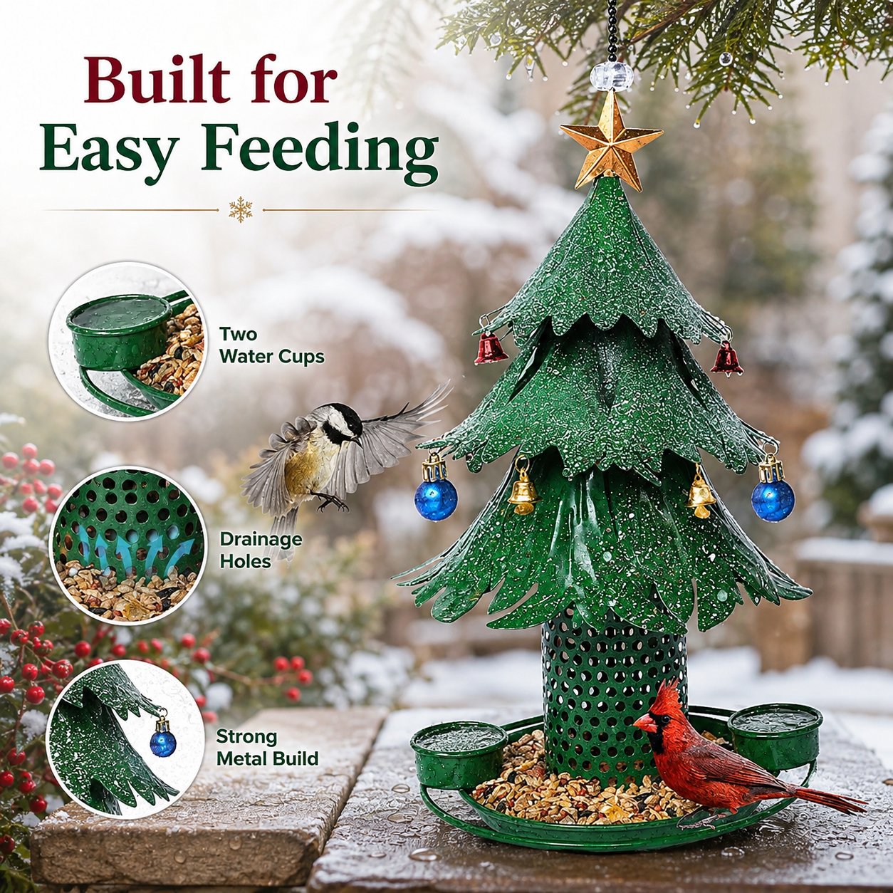 Mangiatoia per uccelli a forma di albero di Natale 🎄 Decorazioni festive per il giardino durante le feste