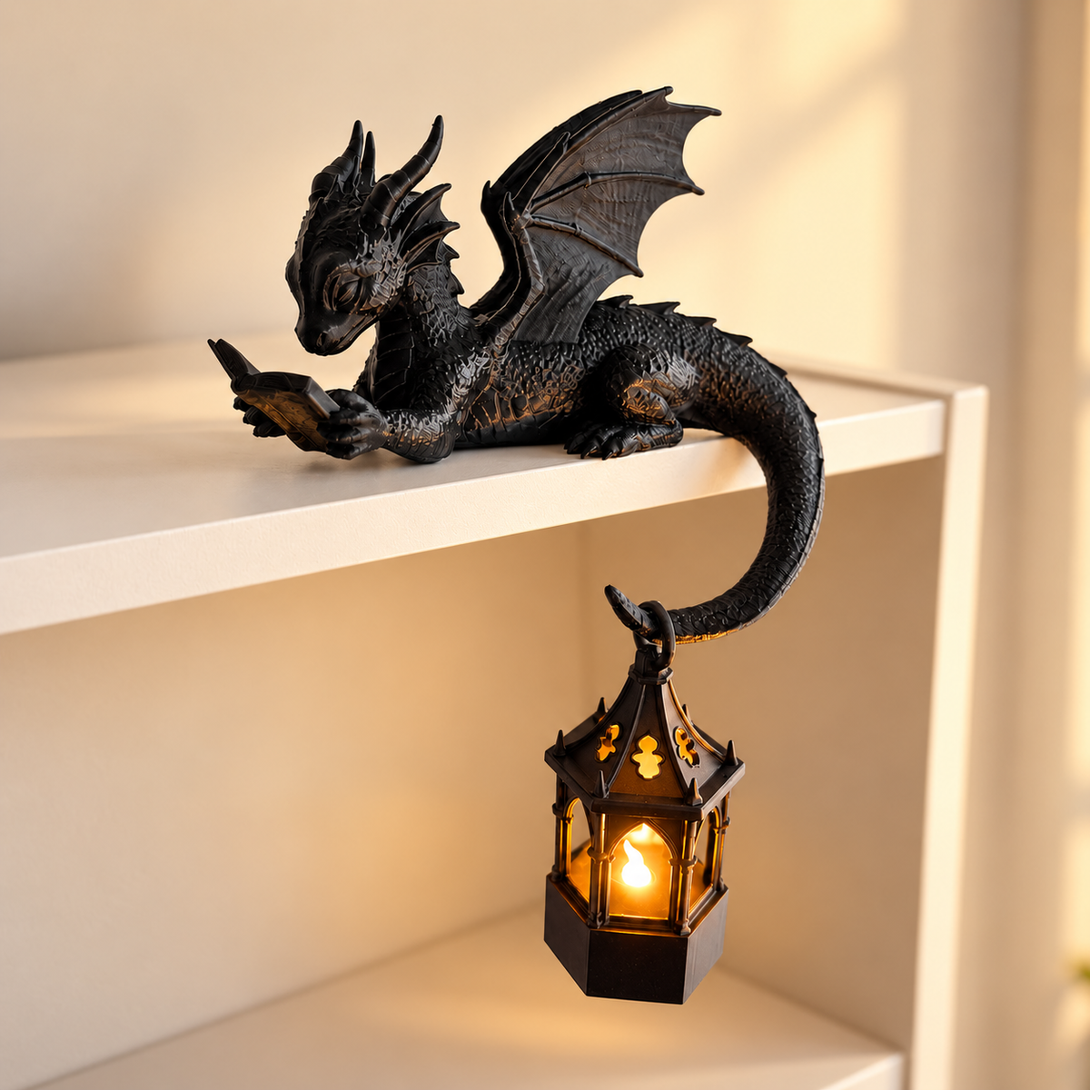 🐉Decorazione da scaffale “Drago che legge” con lanterna a LE