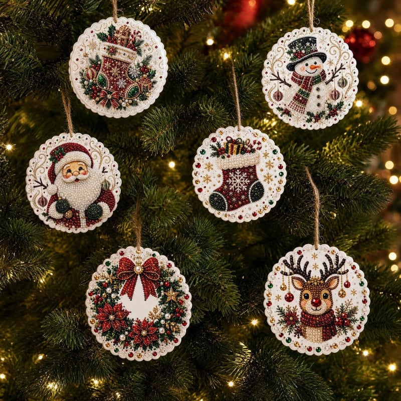 Kit fai da te per decorazioni natalizie con tecnica “diamond painting” – Decorazioni artigianali da appendere all'albero di Natal