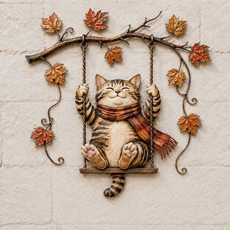 🍁Decorazione da parete in metallo con gatto autunnale🐱
