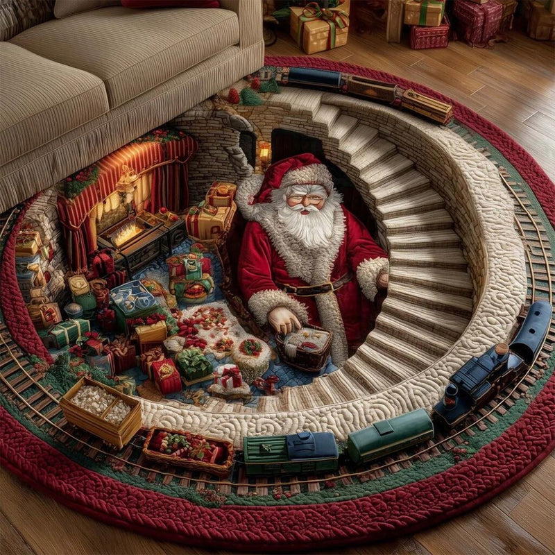 Tappeto rotondo natalizio 3D con Babbo Natal